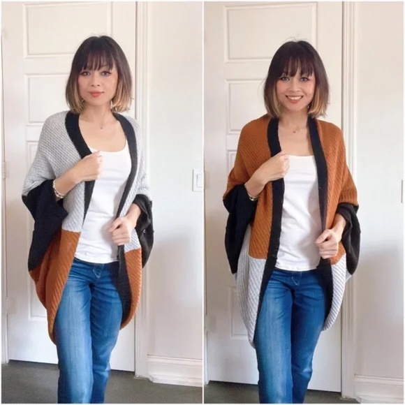 020 Cozy ColorBlock Batwing Oversized Cardigan - Picture 3 of 5